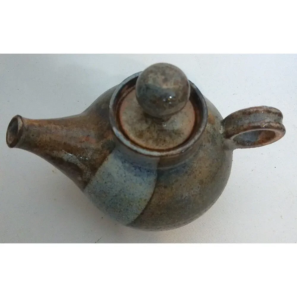 Vintage Rustic Handmade Studio Pottery Teapot with Brown and Blue Glaze